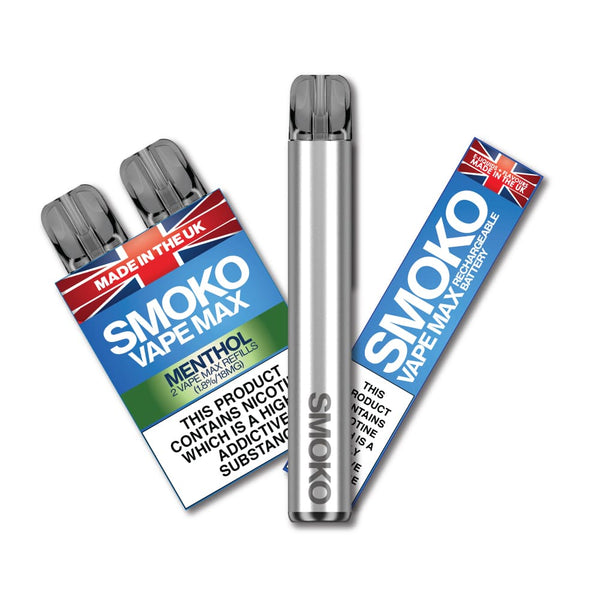 VAPE MAX STARTER KIT + 1 PACK MENTHOL CIGARETTE 1.8% VAPE MAX REFILLS SMOKO E Cigarettes VAPE MAX STARTER KIT + 1 PACK MENTHOL CIGARETTE 1.8% VAPE MAX REFILLS SMOKO E Cigarettes