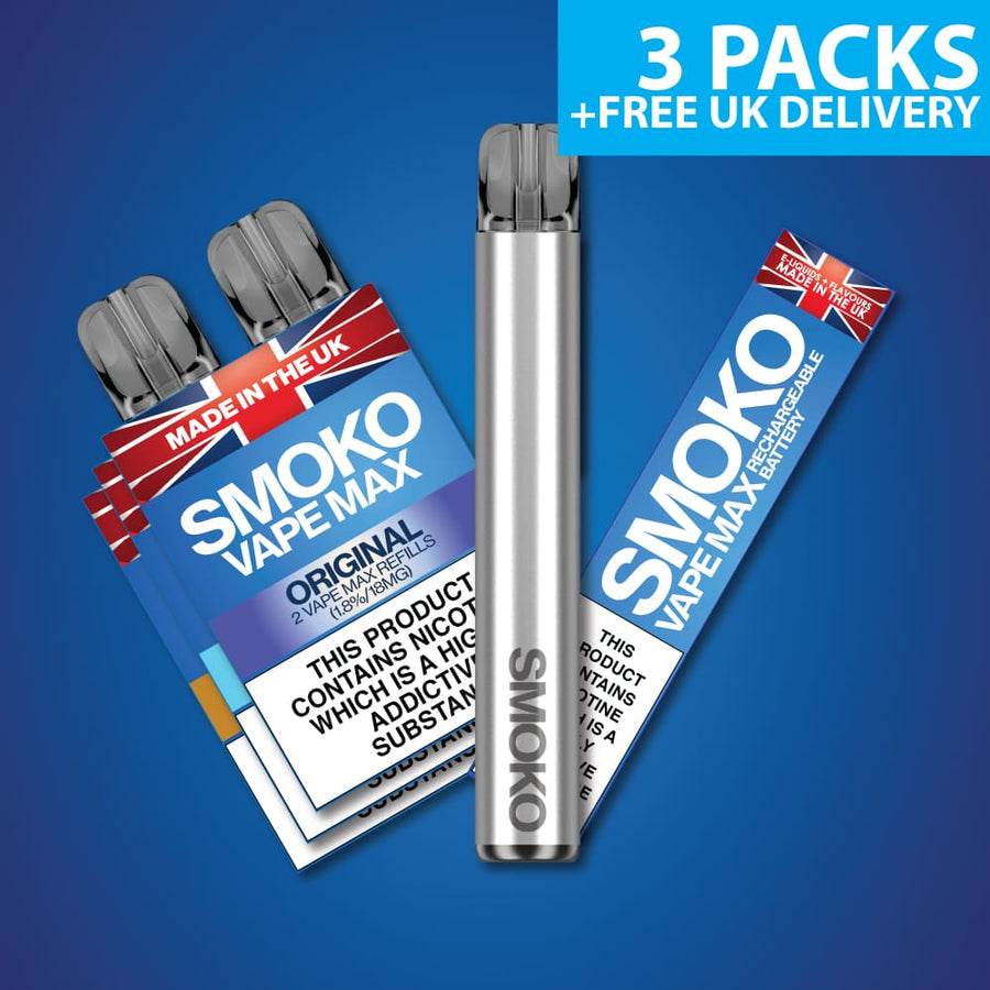 FREE VAPE MAX DEAL + 3 PACK OF VAPE MAX REFILLS - £22.50 (SAVE £10.46) - SMOKO E Cigarettes
