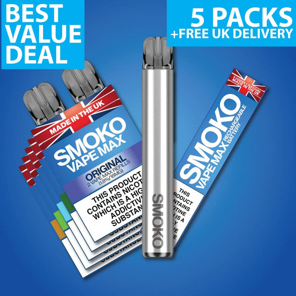FREE VAPE MAX DEAL + 5 PACK OF VAPE MAX REFILLS - £29.99 (SAVE £18.95) - SMOKO E Cigarettes