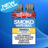 SMOKO VAPE MAX Mango Flavour 1.1% Nicotine New Flavour - Made in the UK