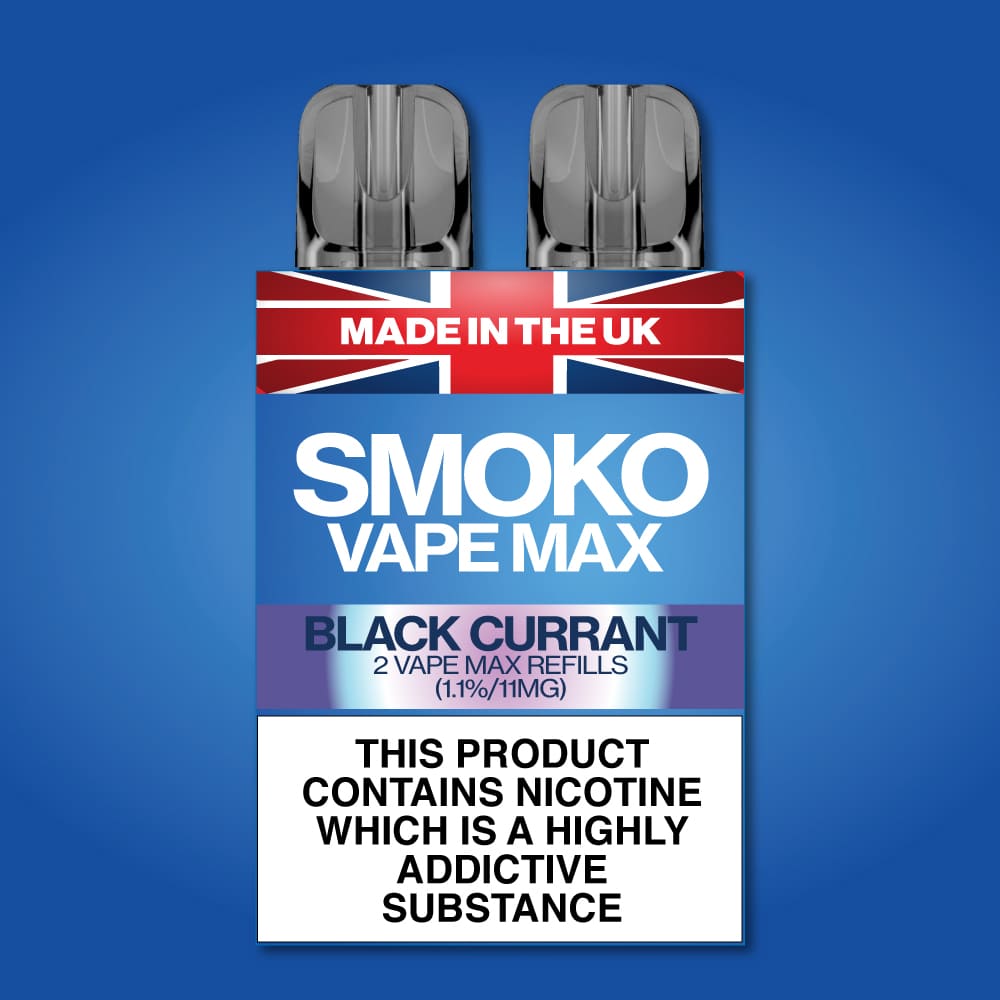 Black Current Flavour Vape Max Pro Refills vape Refill SMOKO Strength: 1.1% | Cigarette alternative | Quit smoking with Vaping or E-cig | Free E-cigarette & Vape Deals | Free Delivery over £30 | No Nic Salts | Safe and easy Vaping