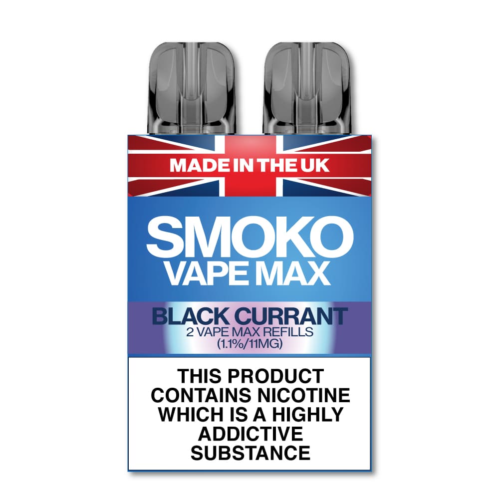 Black Current Flavour Vape Max Pro Refills vape Refill SMOKO Strength: 1.1% | Cigarette alternative | Quit smoking with Vaping or E-cig | Free E-cigarette & Vape Deals | Free Delivery over £30 | No Nic Salts | Safe and easy Vaping