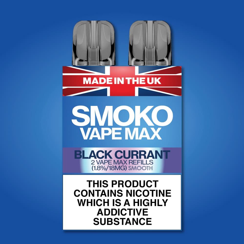 BLACK CURRANT Flavour VAPE MAX Refills - Made in the UK Vape SMOKO E Cigarettes BLACK CURRANT Flavour VAPE MAX Refills - Made in the UK Vape SMOKO E Cigarettes