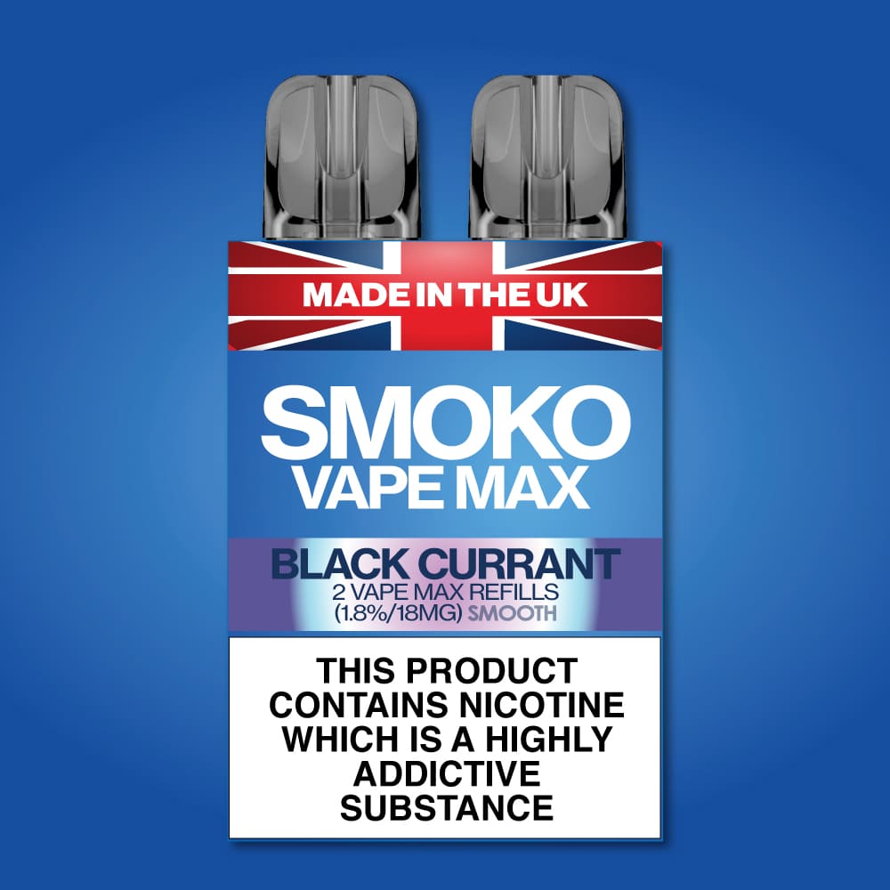 Black Current Flavour Vape Max Pro Refills vape Refill SMOKO Strength: 1.8% | Cigarette alternative | Quit smoking with Vaping or E-cig | Free E-cigarette & Vape Deals | Free Delivery over £30 | No Nic Salts | Safe and easy Vaping