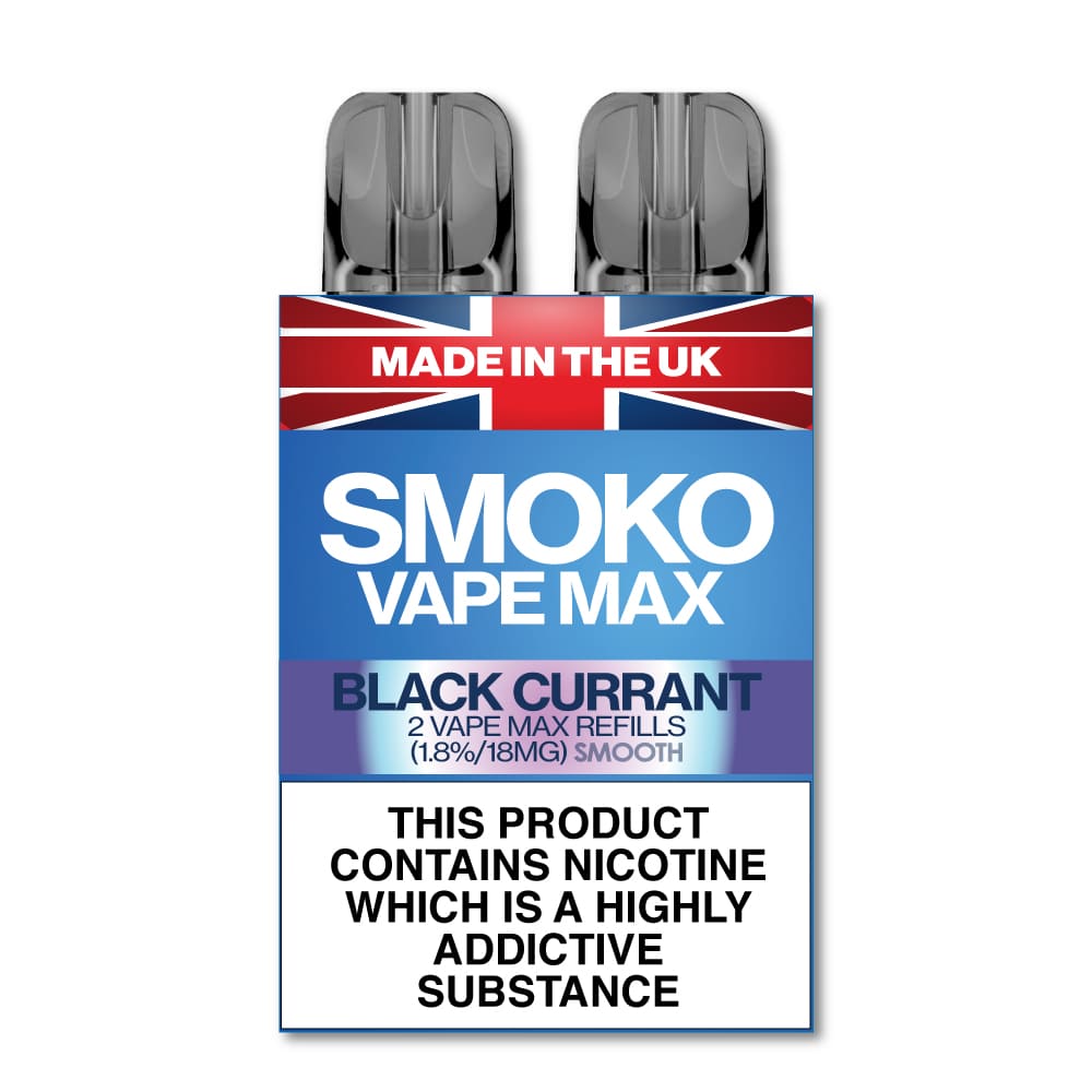 Black Current Flavour Vape Max Pro Refills vape Refill SMOKO Strength: 1.8% | Cigarette alternative | Quit smoking with Vaping or E-cig | Free E-cigarette & Vape Deals | Free Delivery over £30 | No Nic Salts | Safe and easy Vaping