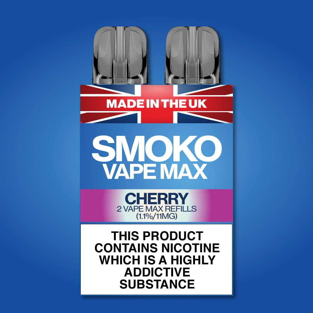 Cherry Flavour Vape Max Pro Refills vape Refill SMOKO Strength: 1.1% | Cigarette alternative | Quit smoking with Vaping or E-cig | Free E-cigarette & Vape Deals | Free Delivery over £30 | No Nic Salts | Safe and easy Vaping