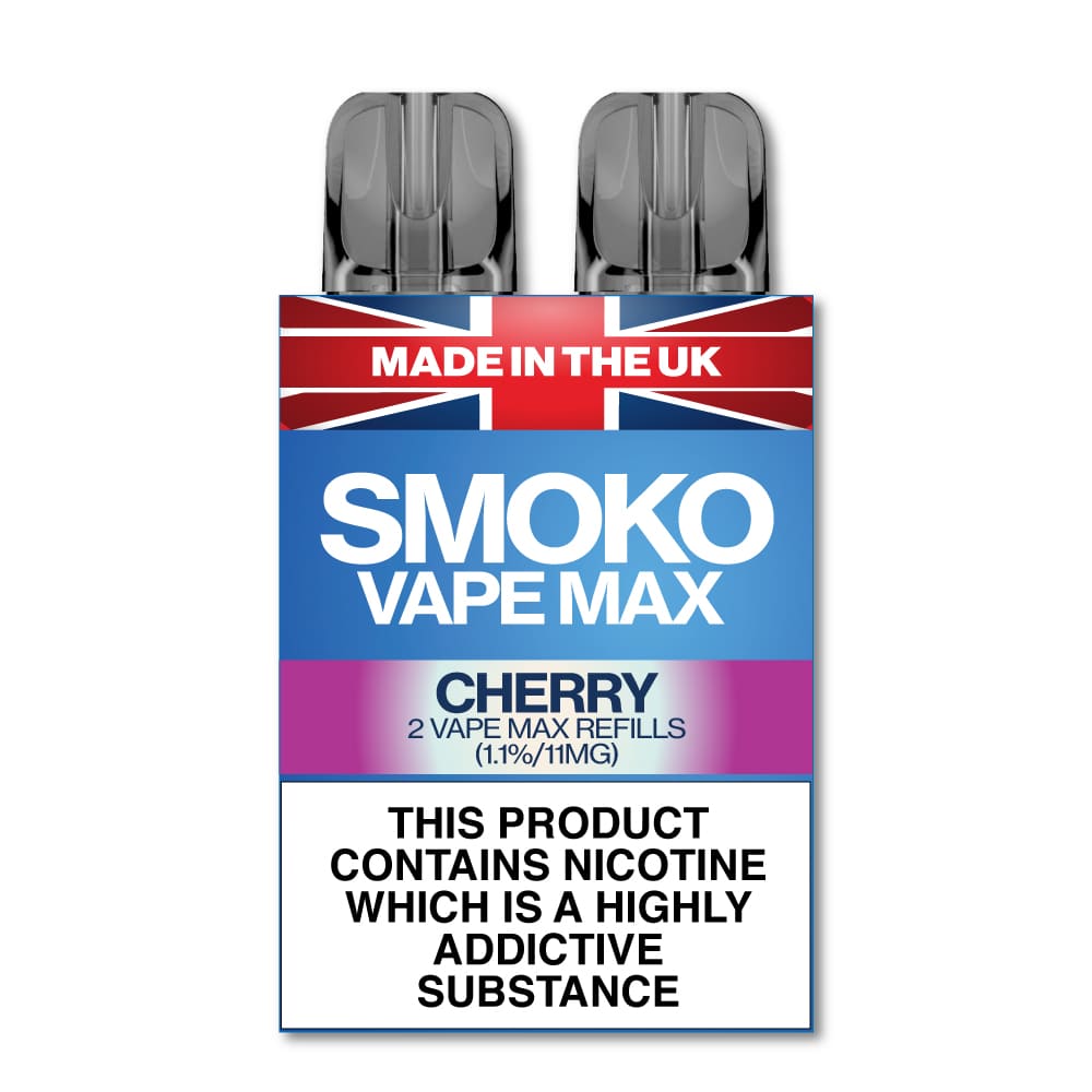 CHERRY Flavour VAPE MAX Refills - Made in the UK Vapes SMOKO E Cigarettes CHERRY Flavour VAPE MAX Refills - Made in the UK Vapes SMOKO E Cigarettes
