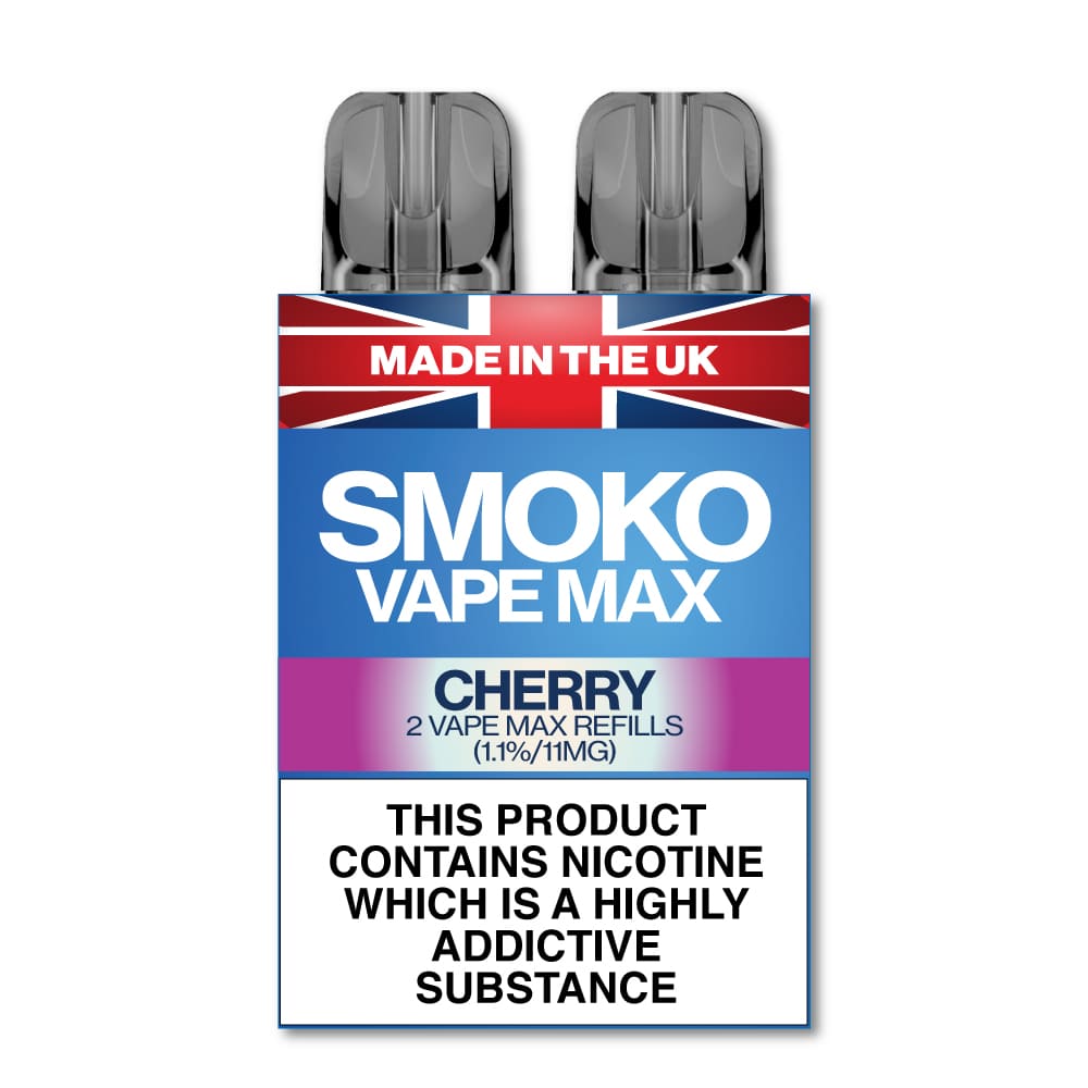 Cherry Flavour Vape Max Pro Refills vape Refill SMOKO Strength: 1.1% | Cigarette alternative | Quit smoking with Vaping or E-cig | Free E-cigarette & Vape Deals | Free Delivery over £30 | No Nic Salts | Safe and easy Vaping