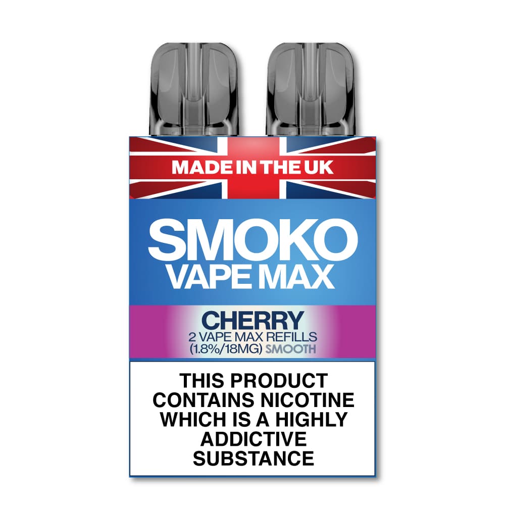 Cherry Flavour Vape Max Pro Refills vape Refill SMOKO Strength: 1.8% | Cigarette alternative | Quit smoking with Vaping or E-cig | Free E-cigarette & Vape Deals | Free Delivery over £30 | No Nic Salts | Safe and easy Vaping