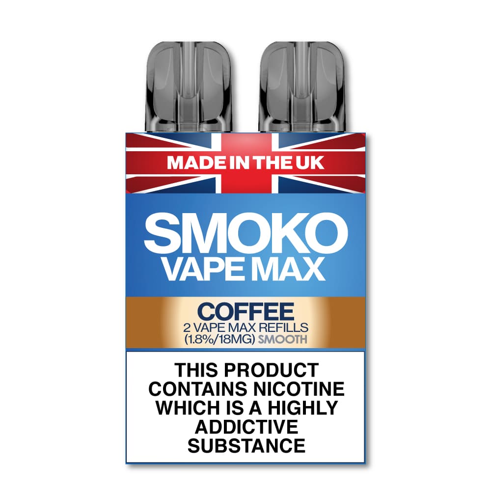 Coffee Flavour Vape Max Pro Refills vape Refill SMOKO Strength: 1.8% | Cigarette alternative | Quit smoking with Vaping or E-cig | Free E-cigarette & Vape Deals | Free Delivery over £30 | No Nic Salts | Safe and easy Vaping