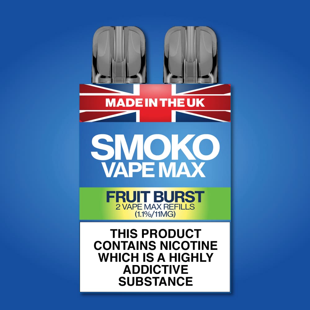 Fruit Burst Flavour Vape Max Pro Refills vape Refill SMOKO Strength: 1.1% | Cigarette alternative | Quit smoking with Vaping or E-cig | Free E-cigarette & Vape Deals | Free Delivery over £30 | No Nic Salts | Safe and easy Vaping