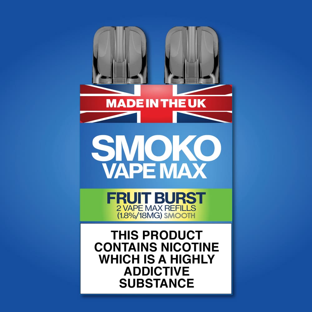 Fruit Burst Flavour Vape Max Pro Refills vape Refill SMOKO Strength: 1.8% | Cigarette alternative | Quit smoking with Vaping or E-cig | Free E-cigarette & Vape Deals | Free Delivery over £30 | No Nic Salts | Safe and easy Vaping