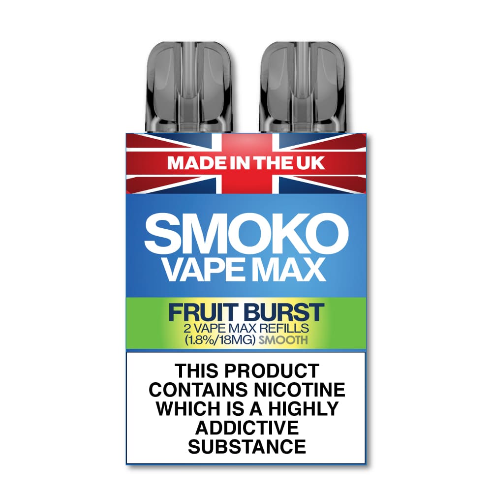 Fruit Burst Flavour Vape Max Pro Refills vape Refill SMOKO Strength: 1.8% | Cigarette alternative | Quit smoking with Vaping or E-cig | Free E-cigarette & Vape Deals | Free Delivery over £30 | No Nic Salts | Safe and easy Vaping