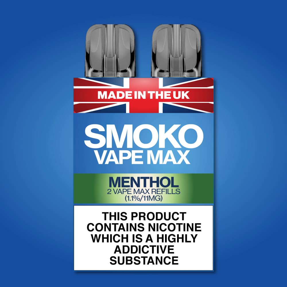 Menthol Flavour Vape Max Pro Refills vape Refill SMOKO Strength: 1.8% | Cigarette alternative | Quit smoking with Vaping or E-cig | Free E-cigarette & Vape Deals | Free Delivery over £30 | No Nic Salts | Safe and easy Vaping