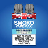 MINT BREEZE FLAVOUR VAPE MAX REFILLS - SMOKO E Cigarettes