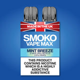 MINT BREEZE FLAVOUR VAPE MAX REFILLS - SMOKO E Cigarettes