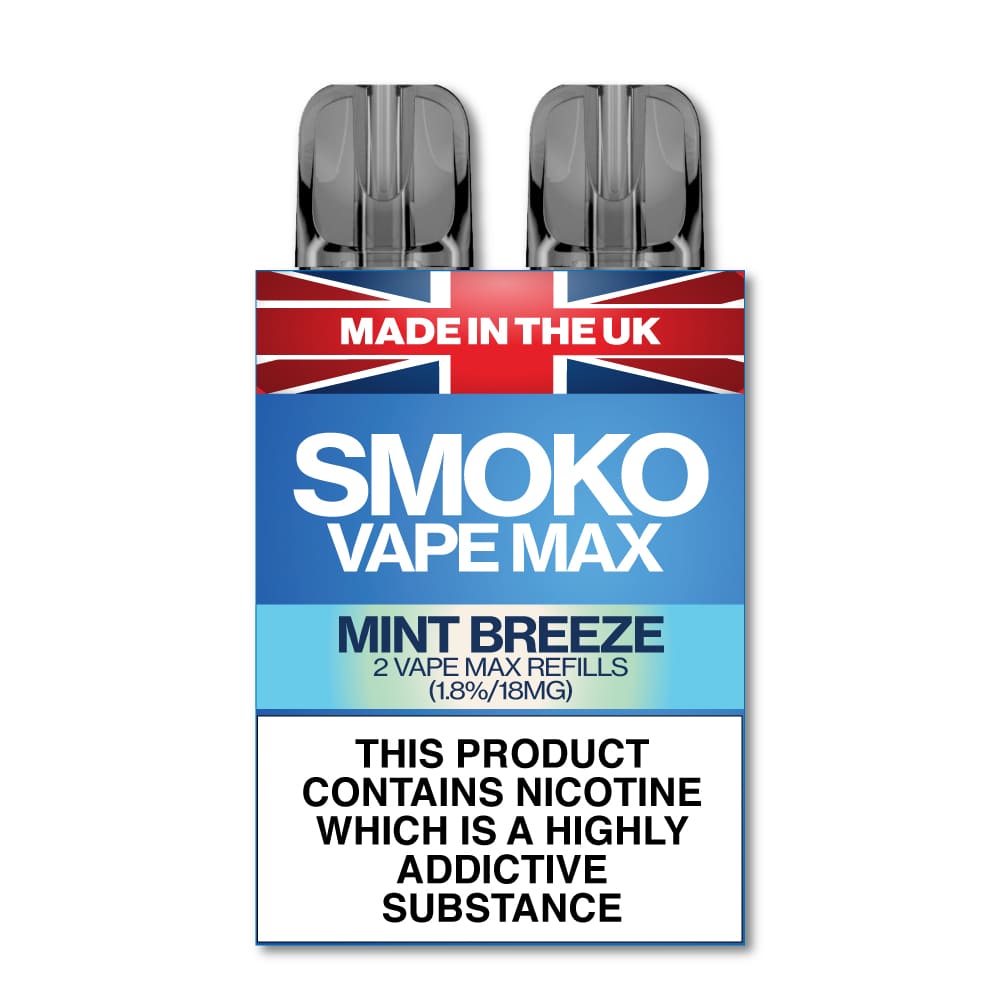 Mint Breeze Flavour Vape Max Pro Refills vape Refill SMOKO Strength: 1.8% | Cigarette alternative | Quit smoking with Vaping or E-cig | Free E-cigarette & Vape Deals | Free Delivery over £30 | No Nic Salts | Safe and easy Vaping