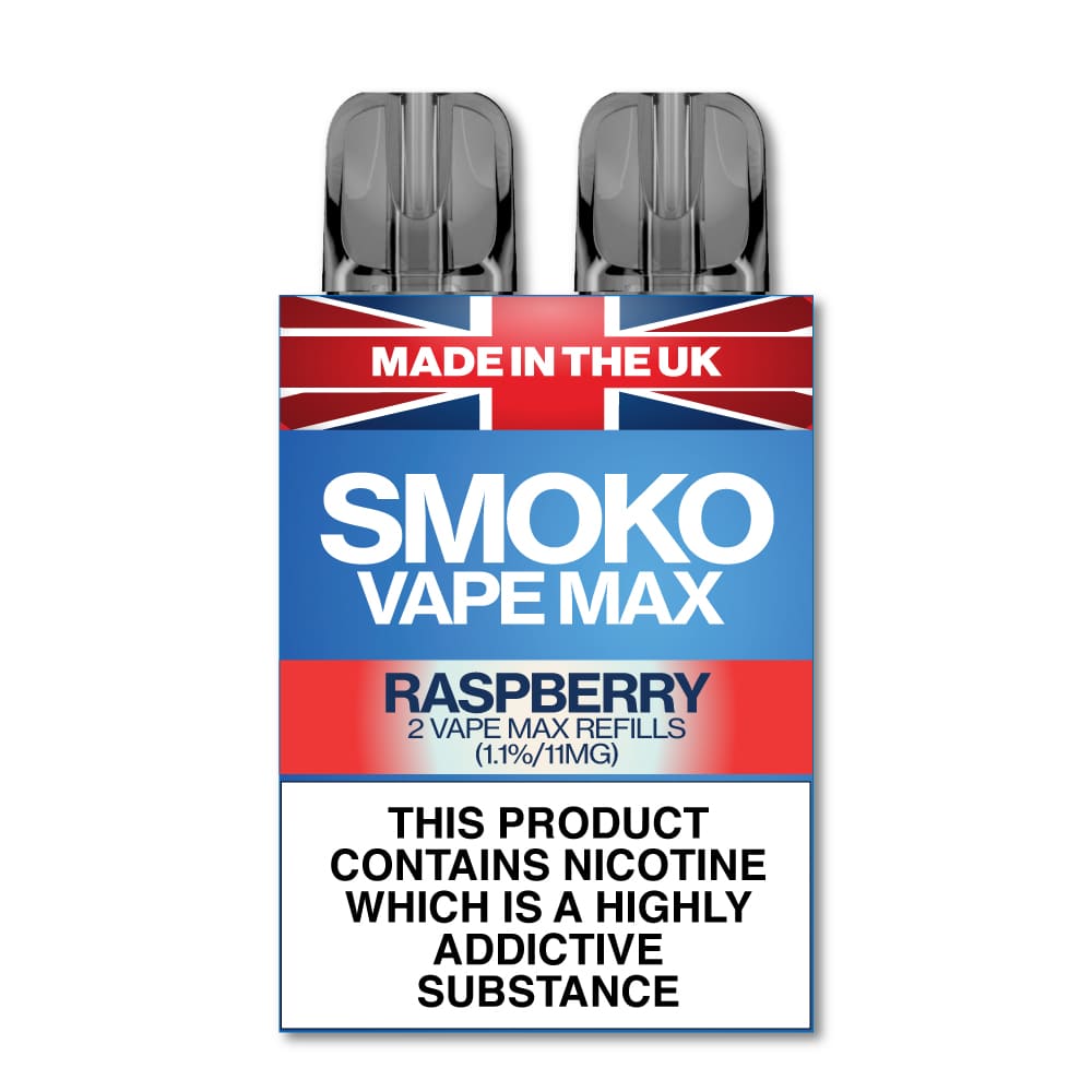 Raspberry Flavour Vape Max Pro Refills vape Refill SMOKO Strength: 1.1% | Cigarette alternative | Quit smoking with Vaping or E-cig | Free E-cigarette & Vape Deals | Free Delivery over £30 | No Nic Salts | Safe and easy Vaping