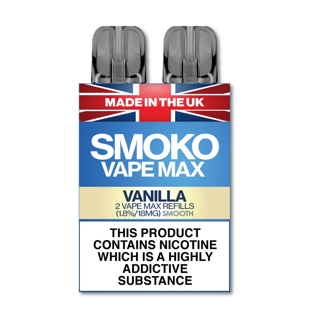 Saveur VANILLE Recharges VAPE MAX - Vapes fabriques au Royaume-Uni SMOKO E Cigarettes Saveur VANILLE Recharges VAPE MAX - Vapes fabriques au Royaume-Uni SMOKO E Cigarettes