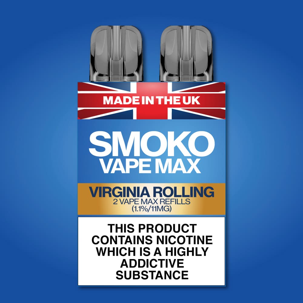 Virginia Rolling Flavour Vape Max Pro Refills vape Refill SMOKO Strength: 1.1% | Cigarette alternative | Quit smoking with Vaping or E-cig | Free E-cigarette & Vape Deals | Free Delivery over £30 | No Nic Salts | Safe and easy Vaping