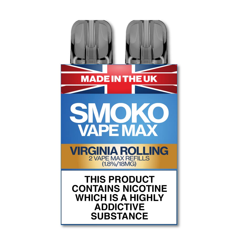 Virginia Rolling Flavour Vape Max Pro Refills vape Refill SMOKO Strength: 1.8% | Cigarette alternative | Quit smoking with Vaping or E-cig | Free E-cigarette & Vape Deals | Free Delivery over £30 | No Nic Salts | Safe and easy Vaping