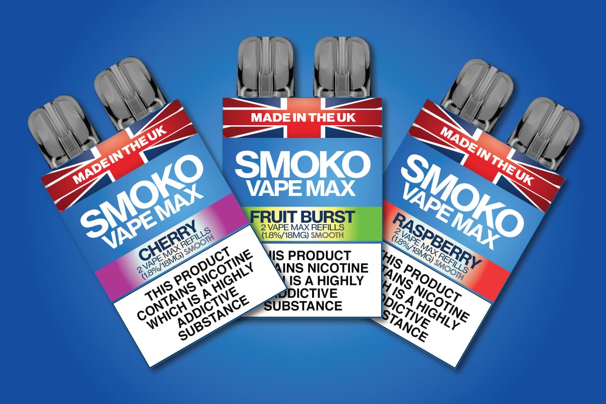 SMOKO VAPE MAX Smooth Refill Range - more flavour and less throat hit.