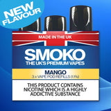 New Flavour - MANGO - VAPE POD REFILLS - UK MADE VAPE REFILLS - SMOKO E-Cigarettes + Vapes