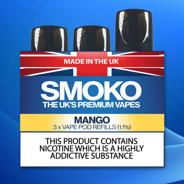MANGO - VAPE POD REFILLS - UK MADE VAPE REFILLS - SMOKO E-Cigarettes + Vapes