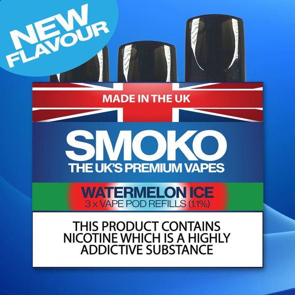 NEW FLAVOUR - WATERMELON ICE - VAPE POD REFILLS - UK MADE VAPE REFILLS - SMOKO E-Cigarettes + Vapes
