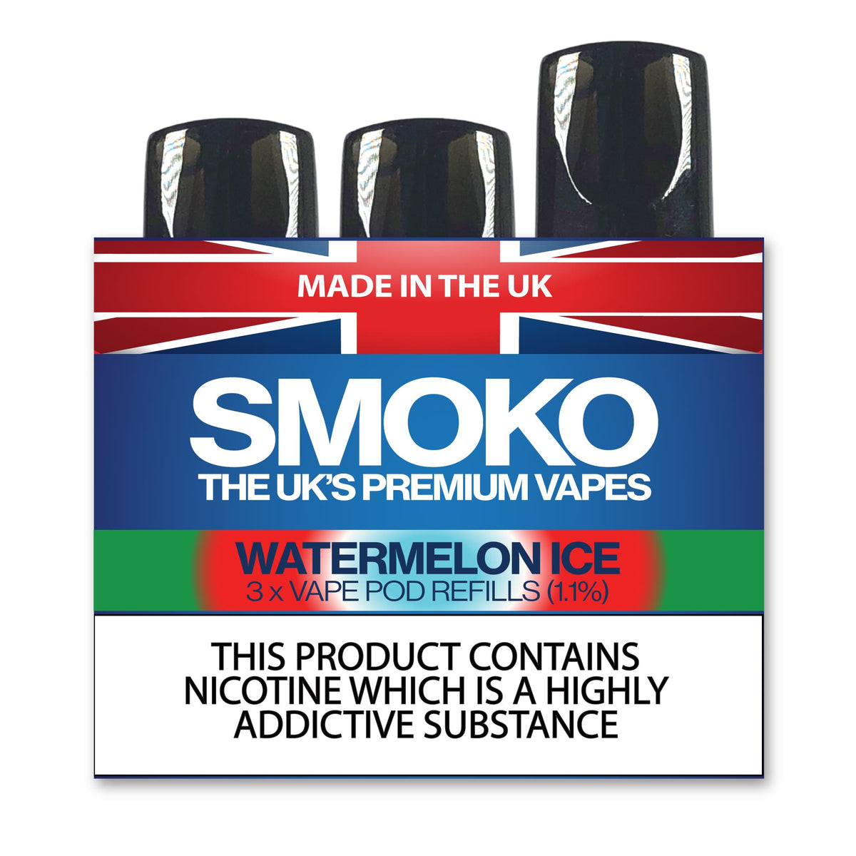 WATERMELON ICE - VAPE POD REFILLS - UK MADE VAPE REFILLS - SMOKO E-Cigarettes + Vapes