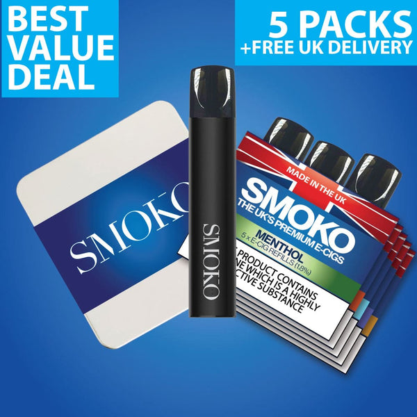 The UK's best disposable vape alternative - the SMOKO VAPE POD Start Kit Deal + 5 Packs Vape Pod Refills