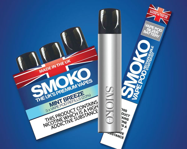 SMOKO VAPE POD Starter Kit + Pack of VAPE POD Refills - Made in the UK Vapes