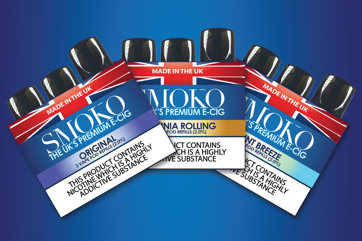 SMOKO Vape-Nachfüllungen werden im Vereinigten Königreich hergestellt und sind 80 % günstiger als Zigaretten