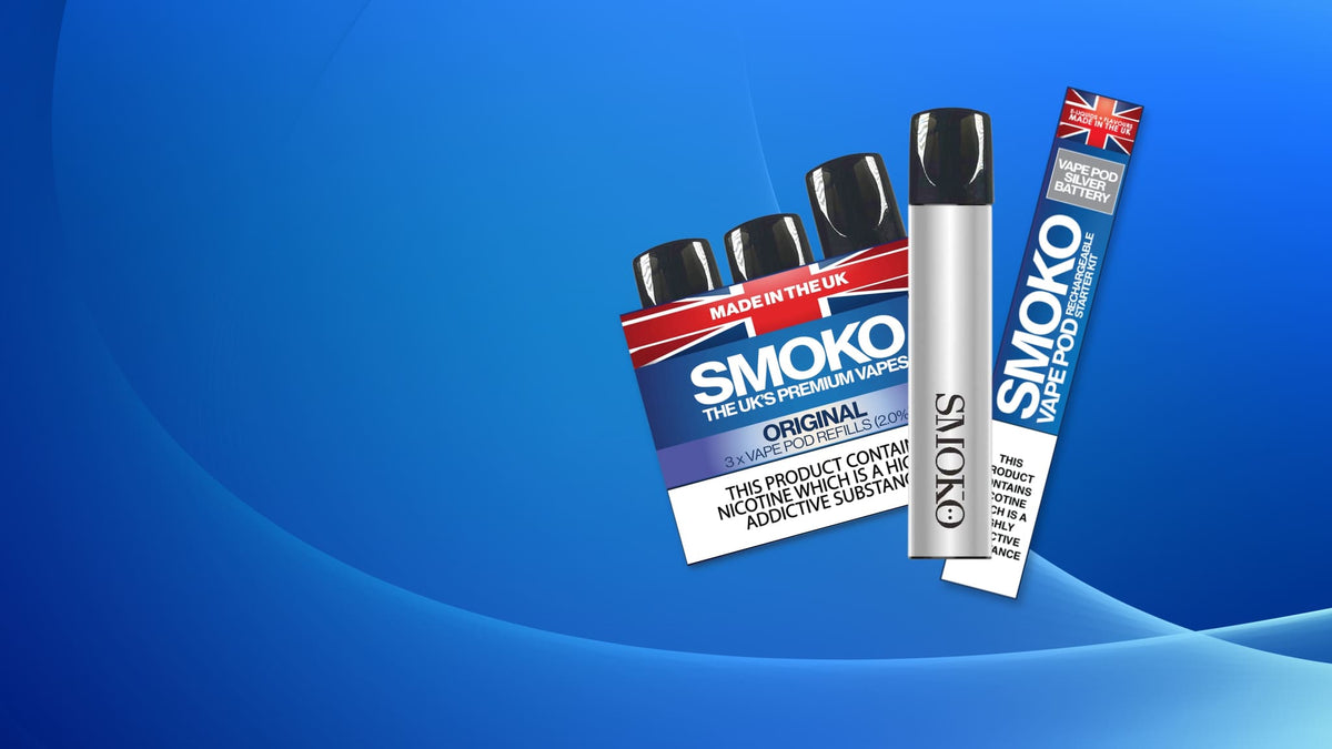 SMOKO VAPE POD Refills with FREE VAPE POD STARTER KIT - MADE IN THE UK VAPES