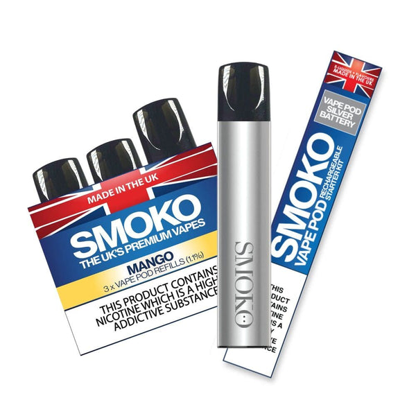 mango juul pods ebay VAPE POD Starter Kit SILVER + 1 Pack 1.1% VAPE POD Refills – SMOKO E-Cigarettes + Vapes Features:IP67 Rated Size:5 Pack Watermelon Ice Geek Bar Pulse X list of elf bar