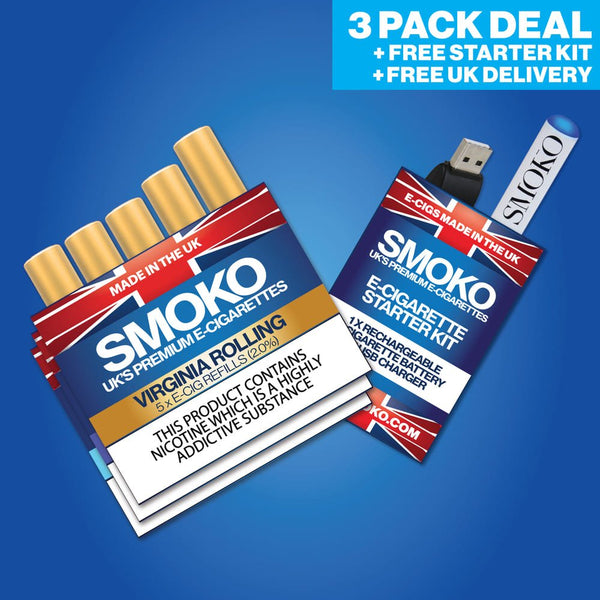 FREE E-CIGARETTE DEAL + 3 PACK OF E-CIG REFILLS - £27.99 (SAVE £11.97) - SMOKO E Cigarettes