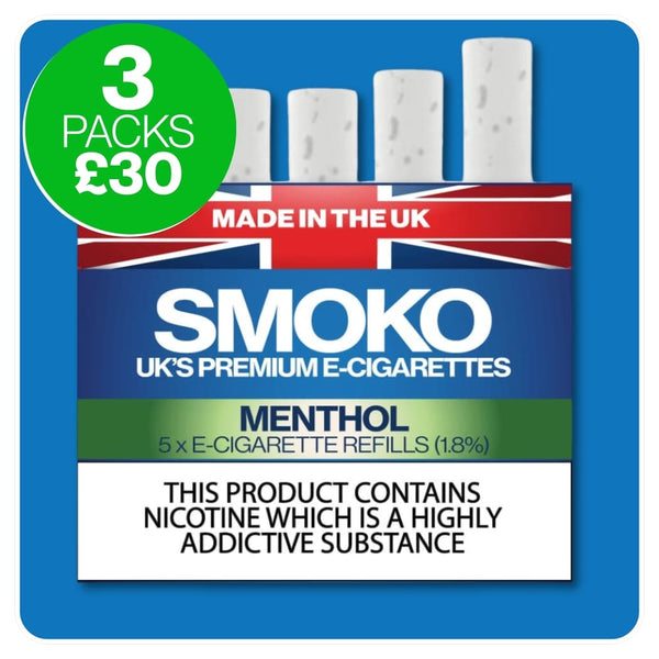 SMOKO E-Cigarette Refills - made in the UK - Multi buy deal - 3 packs free UK delivery £30