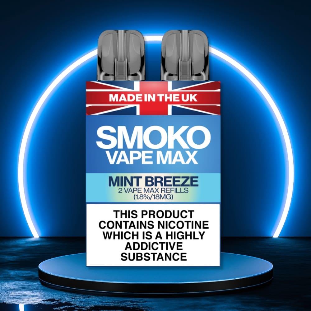 MINT BREEZE Flavour VAPE MAX Refills - Made in the UK Vapes SMOKO E Cigarettes MINT BREEZE Flavour VAPE MAX Refills - Made in the UK Vapes SMOKO E Cigarettes