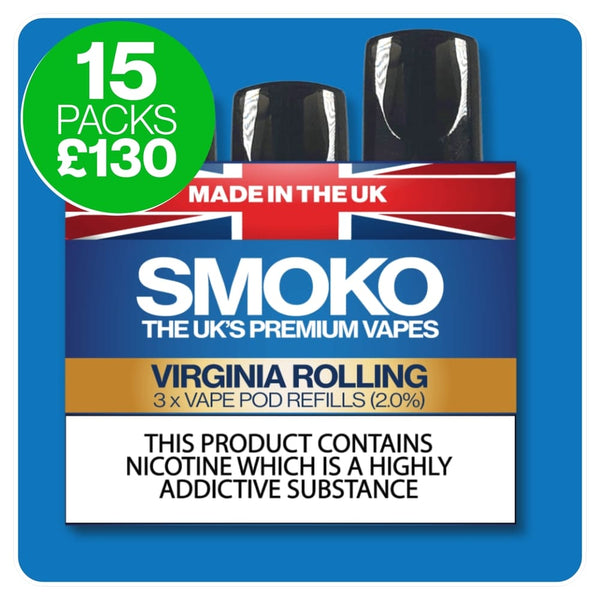 SMOKO VAPE POD REFILLS - Multi buy discount 15 packs of vape refills + free UK Shipping £130