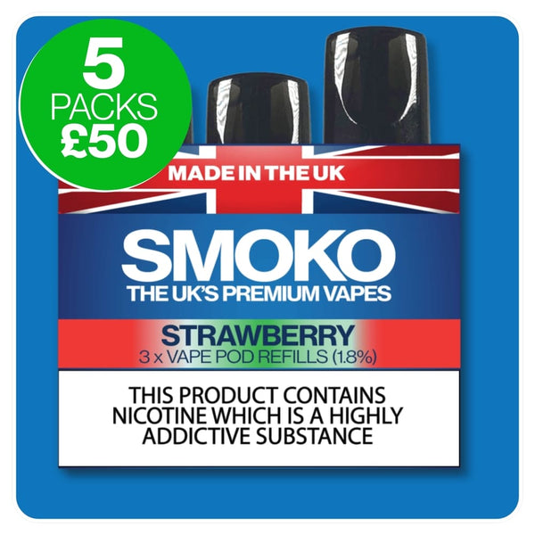 SMOKO VAPE POD Refills - made in the UK - Multi buy deal - 5 packs free UK delivery £50