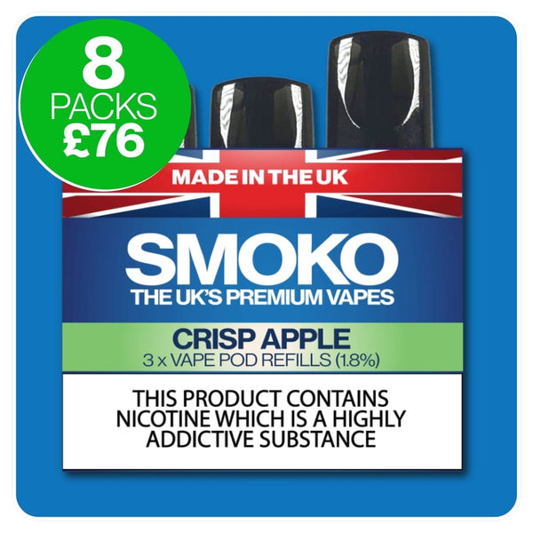 SMOKO VAPE POD Refills - made in the UK - Multi buy deal - 8 packs free UK delivery £76
