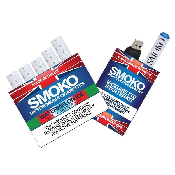 SMOKO E-Cigarette Starter Kit Deal - E-Cig Starter Kit + 1 Pack of Watermelon Ice 1.1% E-Cig Refills - Made in the UK