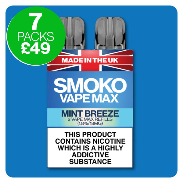 SMOKO VAPE MAX Refills - made in the UK - Multi buy deal - 7 packs free UK delivery £49