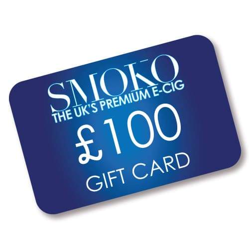 SMOKO Tarjeta de regalo de cigarrillos electrónicos - £ 100 - canjeable por recargas de cigarrillos electrónicos y vape y kits de inicio