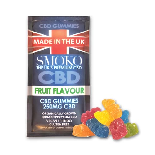 SMOKO CBD-Gummis werden aus organisch angebautem Cannabis-Sativa-Extrakt hergestellt und in Großbritannien hergestellt