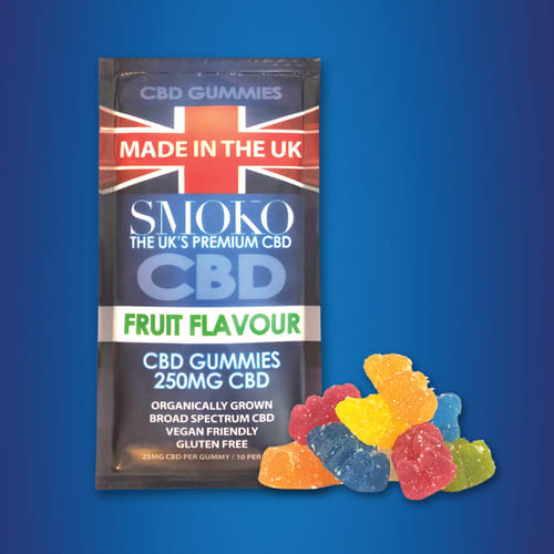 SMOKO Las gomitas de CBD están hechas de extracto de cannabis sativa cultivado orgánicamente y fabricadas en el Reino Unido.