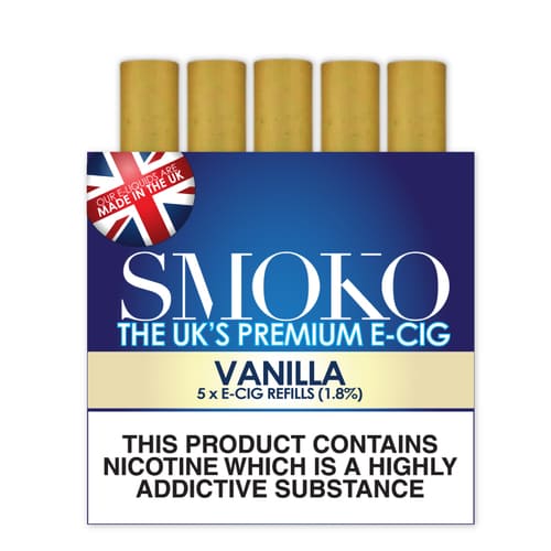 E-Zigaretten-Nachfüllungen mit Vanillegeschmack. E-Zigaretten-Nachfüllung SMOKO Stärke: 1.8%