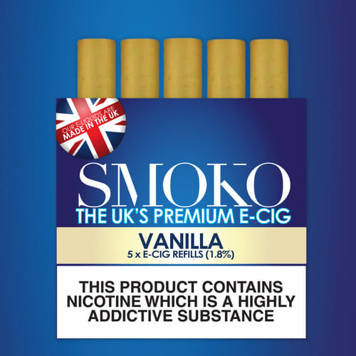 E-Zigaretten-Nachfüllungen mit Vanillegeschmack. E-Zigaretten-Nachfüllung SMOKO Stärke: 1.8%